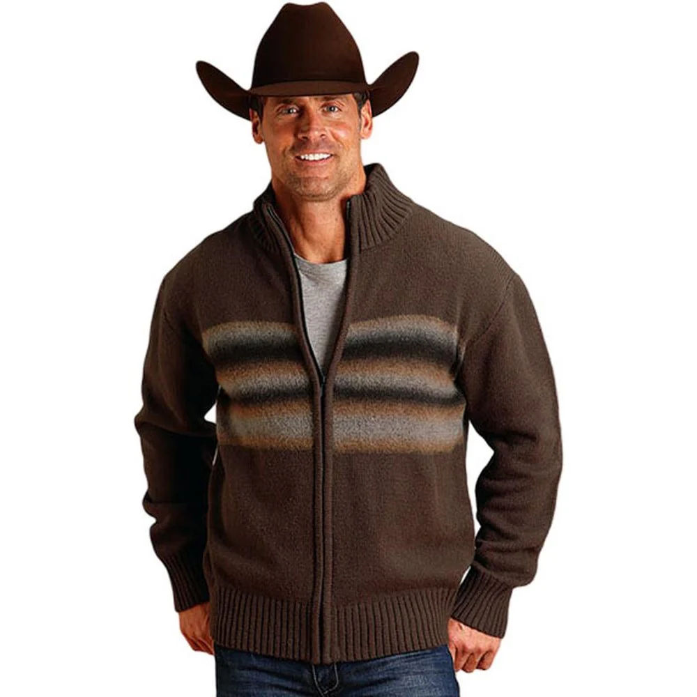 Stetson - Mens Ombre Border Wool Blend Zip Front Cardigan Sweater