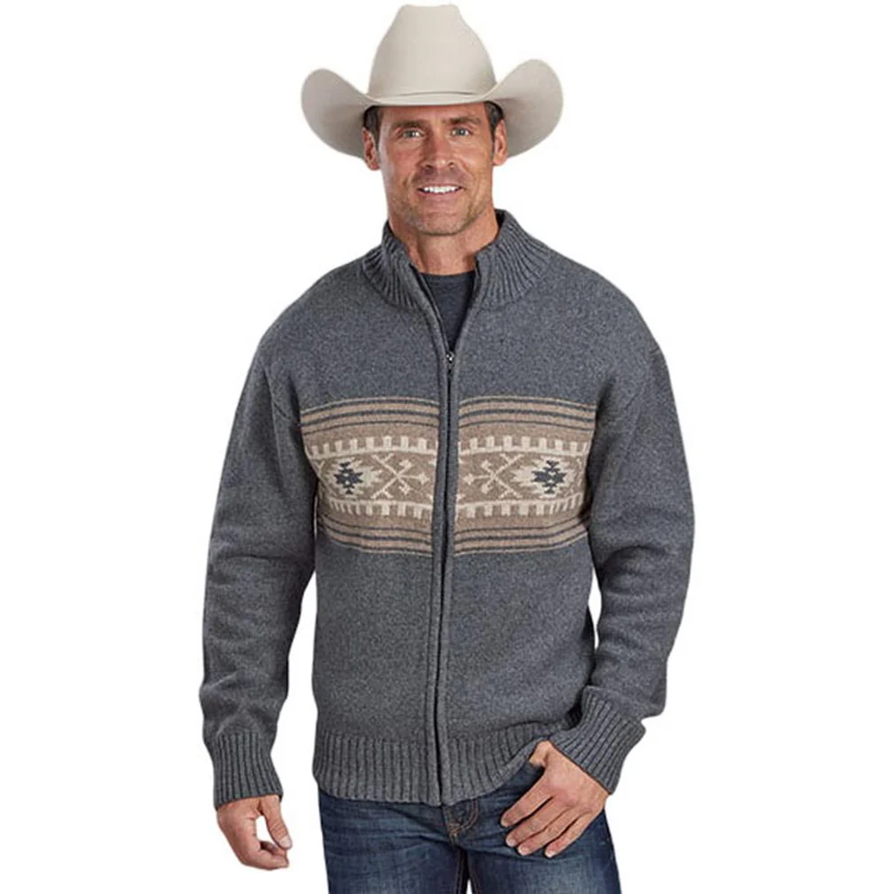 Stetson - Mens Serape Border Wool Blend Zip Front Cardigan Sweater - Image 2
