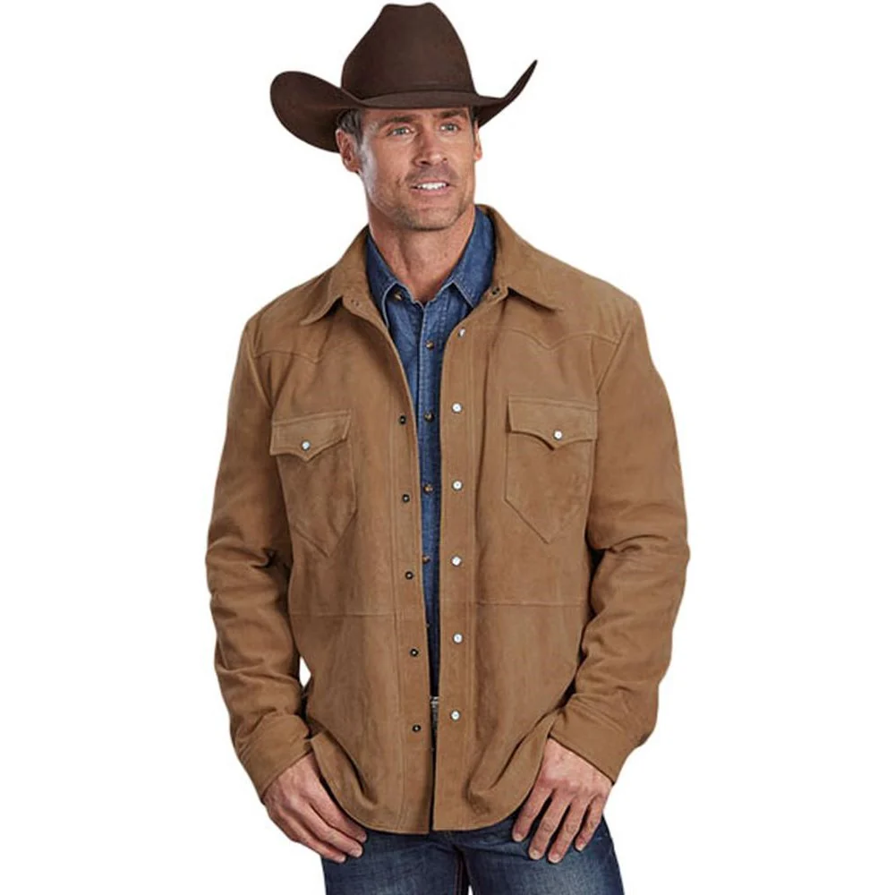 Stetson - Mens Tan Suede Leather Shirt Jacket Outerwear