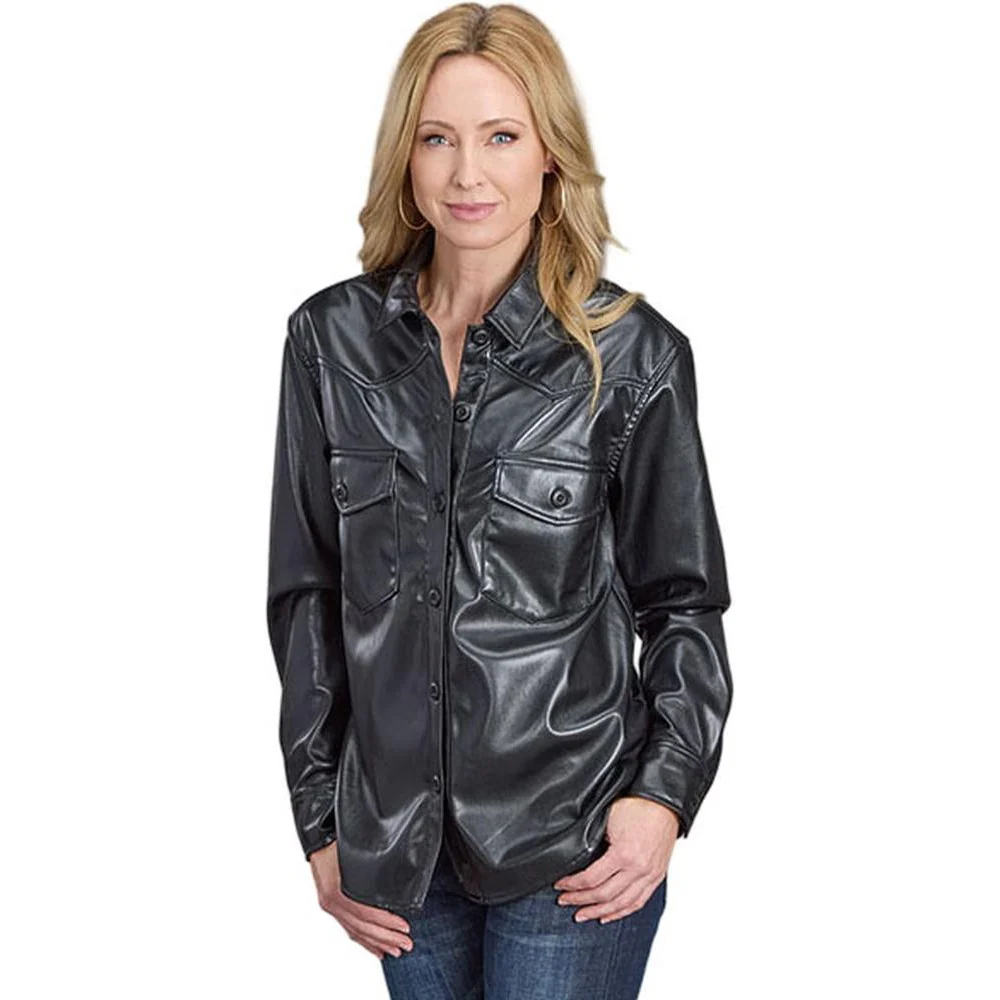 Stetson - Women Faux Leather Oversized Collared Shirt - Image 2