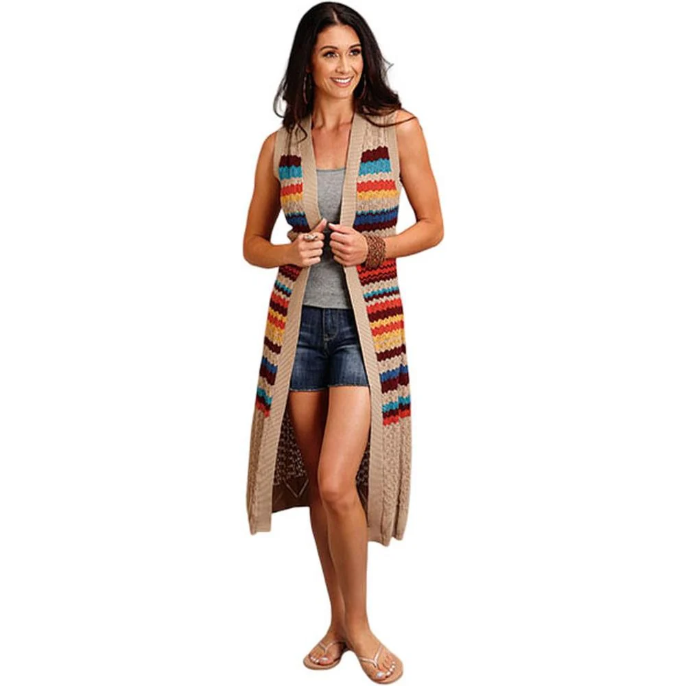 Stetson - Women Open Weave Striped Sweater Duster - Image 2