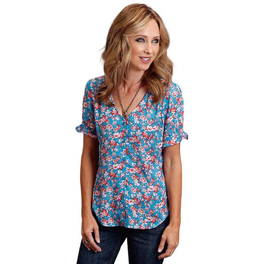 Stetson - Women Short Sleeve Button Front Blouse - Image 2