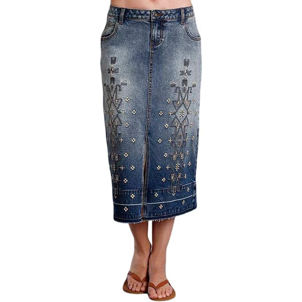 Stetson - Women Stretch Denim 5 Pocket Midi Length Skirt - Image 2