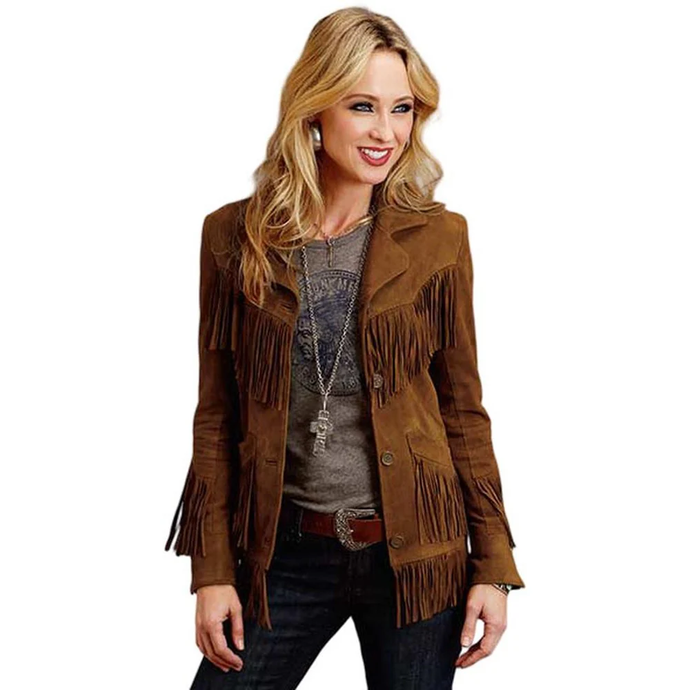 Stetson - Women Suede Button Front Fringed Jacket - Image 2