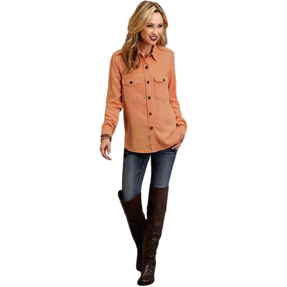 Stetson - Womens Apricot Color Button Front Long Sleeve Blouse - Image 2