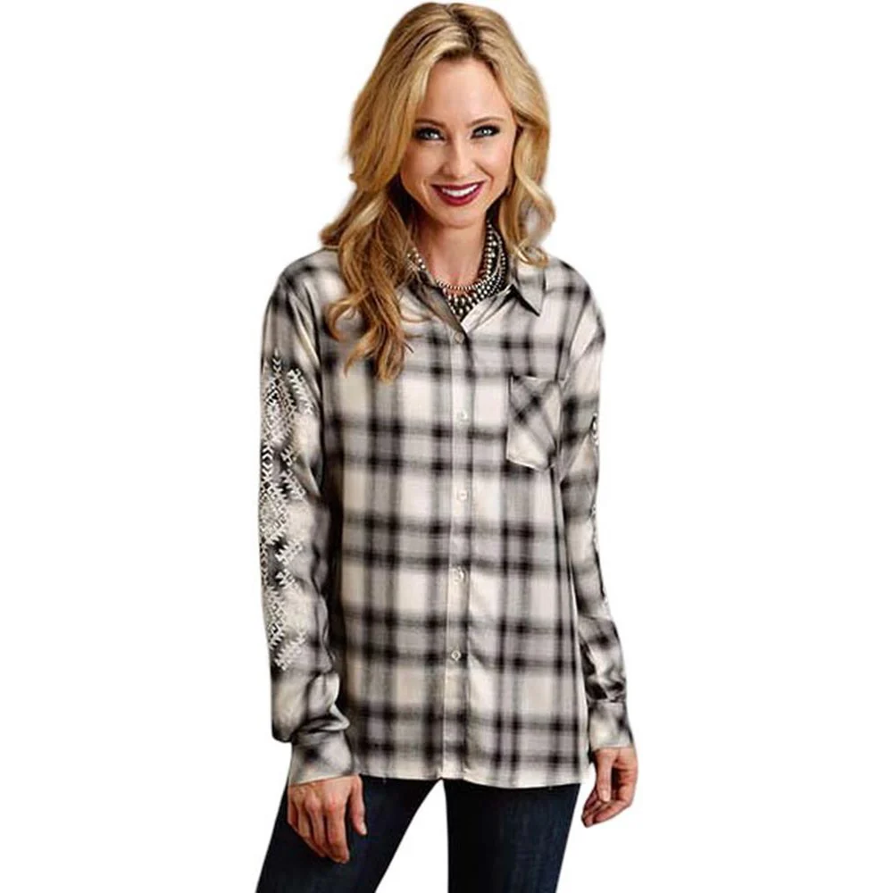 Stetson - Womens Ash Plaid Button Front Long Sleeve Blouse - Image 2