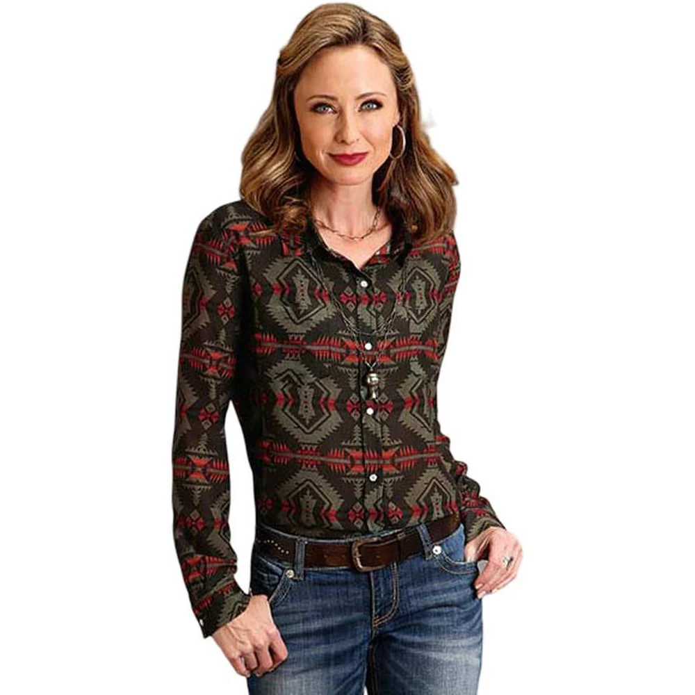 Stetson - Womens Aztec Print Long Sleeve Snap Front Blouse