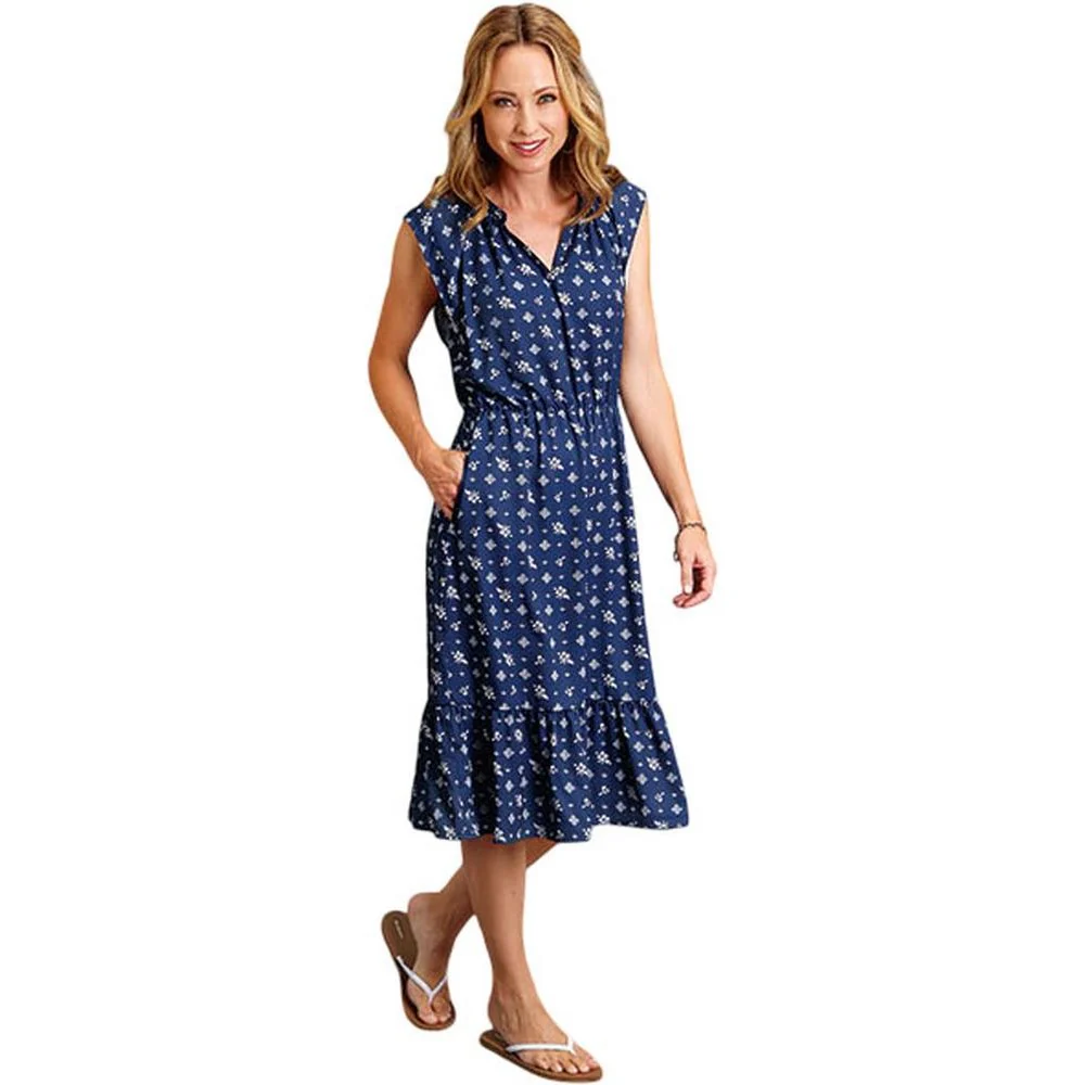 Stetson - Womens Dress Vintage Ditzy Print Poly Crepe Ruffled - Image 2