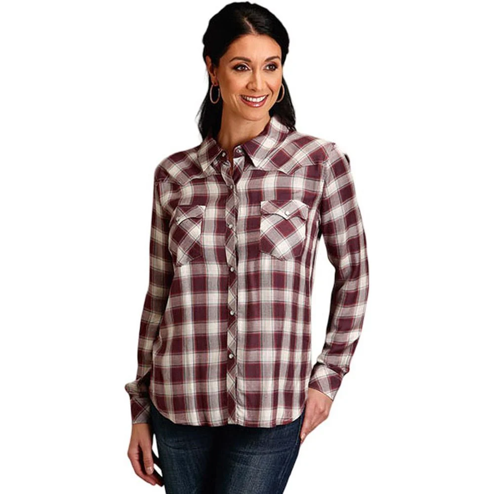 Stetson - Womens Gaucho Plaid Collared Long Sleeve Blouse - Image 2