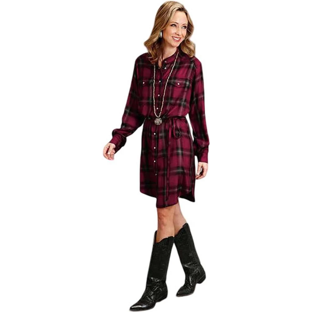 Stetson - Womens Harvest Plaid Long Sleeve Shirt Dress - Image 2