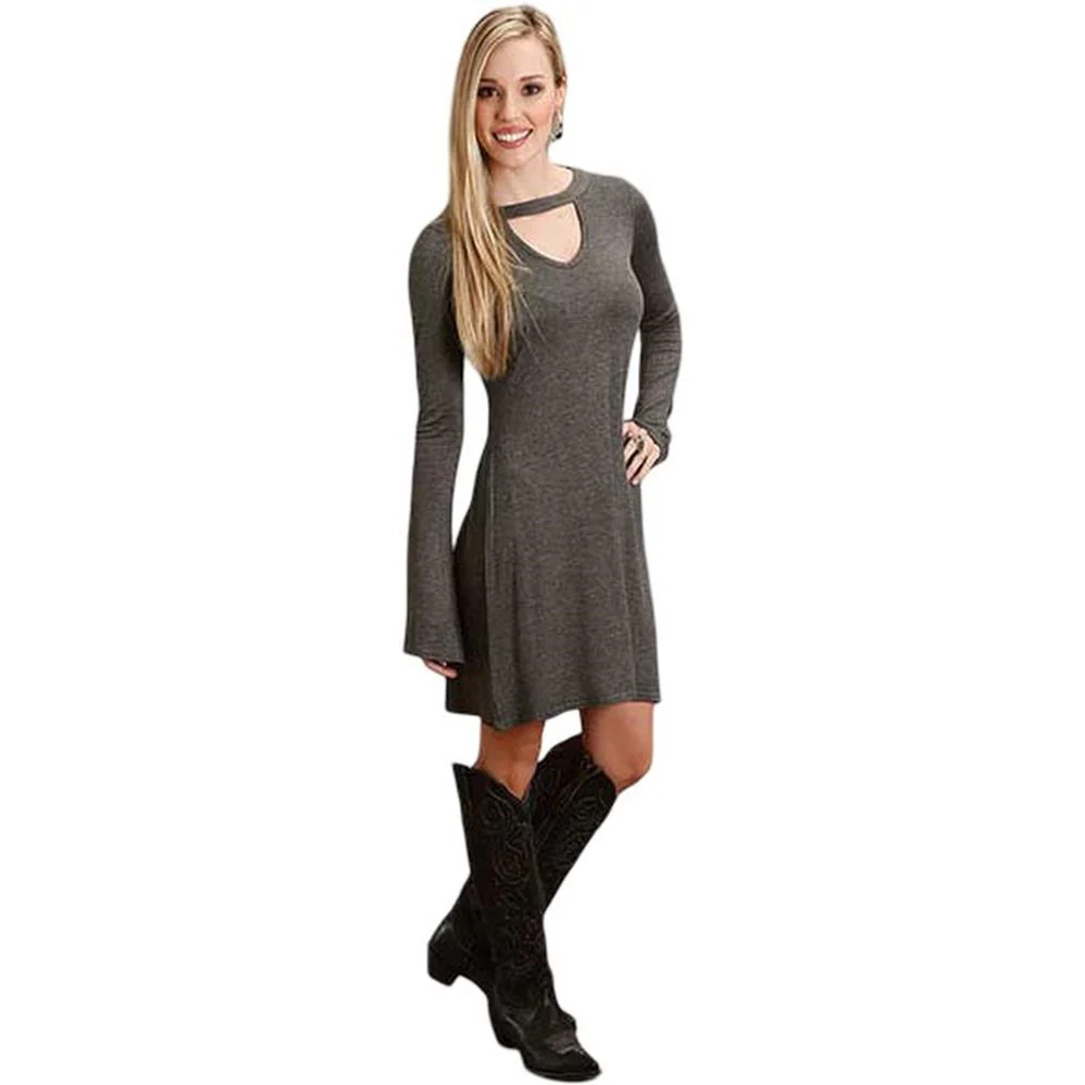 Stetson - Womens Heathered Jersey Knit Long Sleeve Dress - Image 2