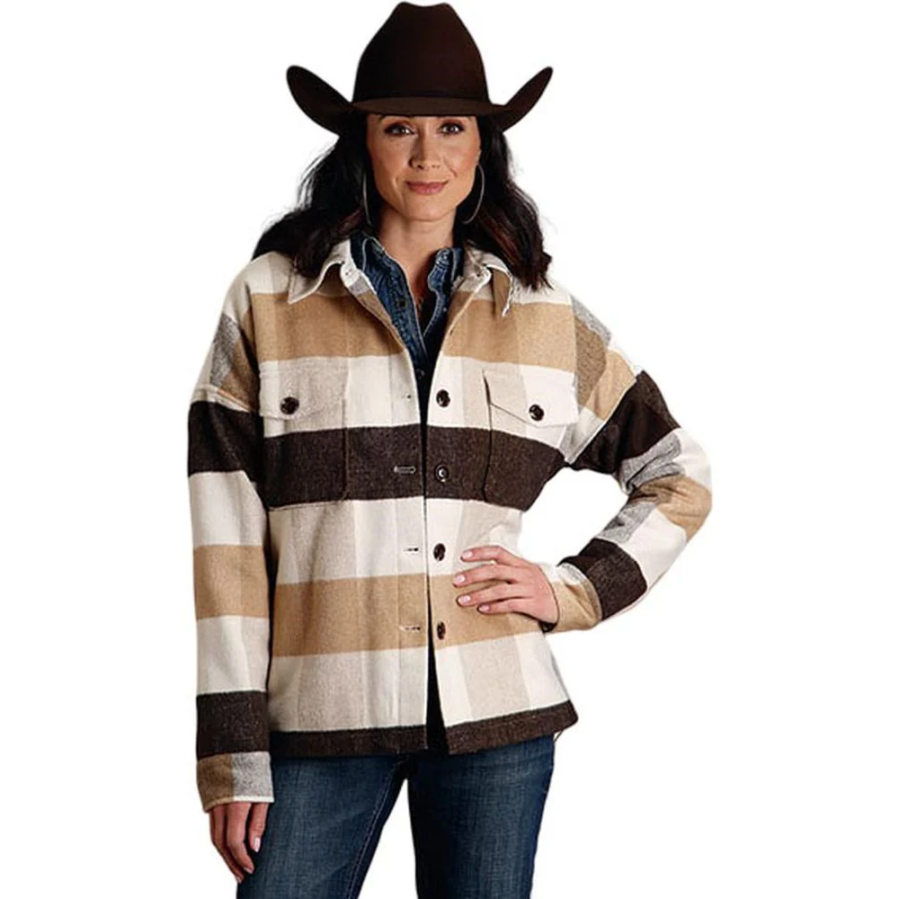 Stetson - Womens Jacket Plaid Shirt Oversized Sherpa Lined