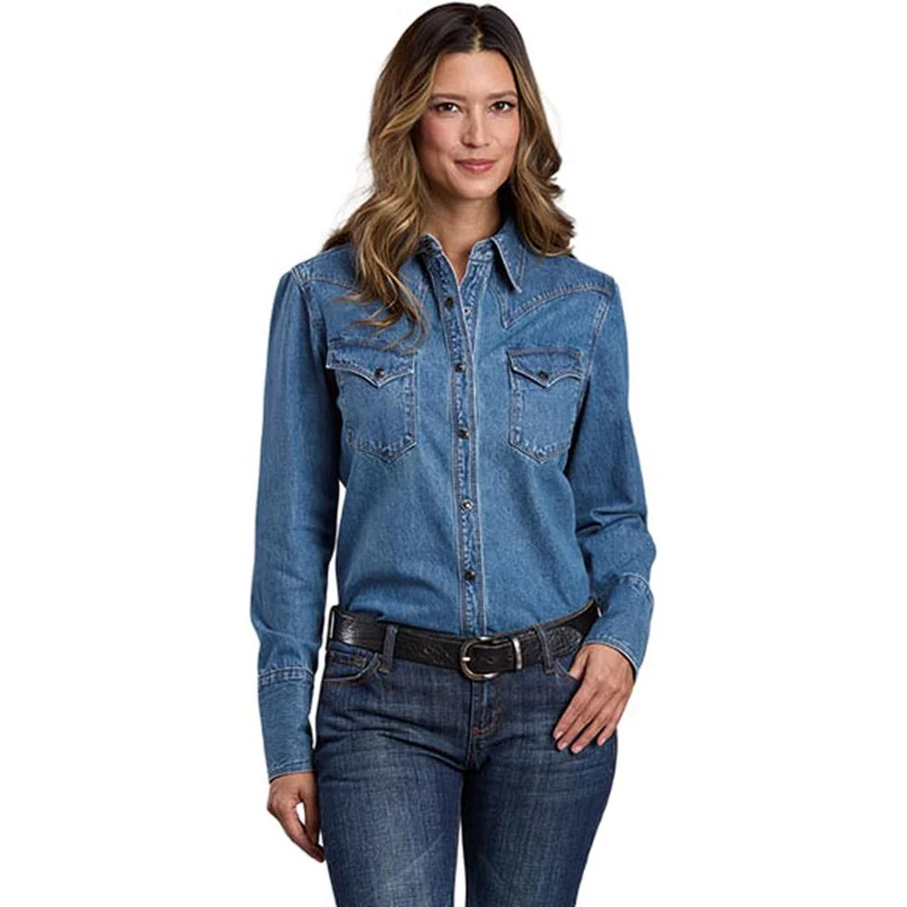 Stetson - Womens Long Sleeve Shirt Denim Western Asymmetrical Yokes - Image 2