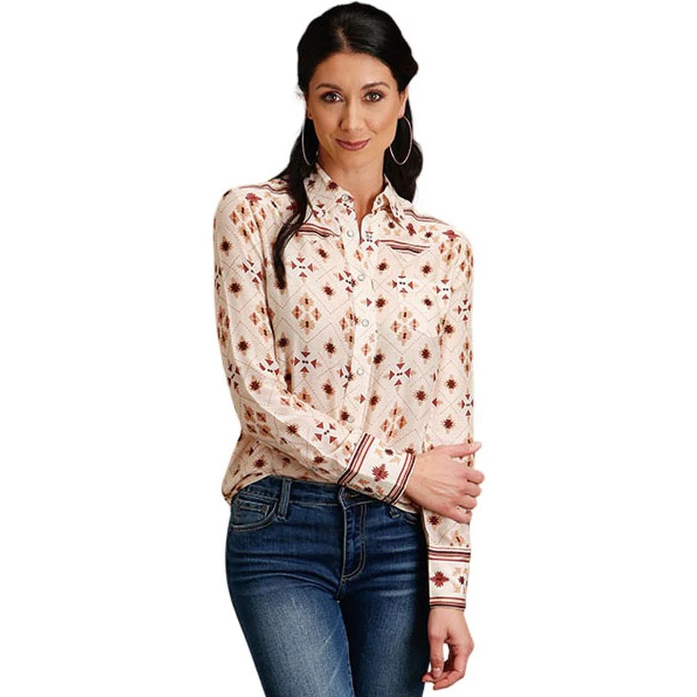 Stetson - Womens Long Sleeve Shirt Gaucho Border Print Western Blouse - Image 2