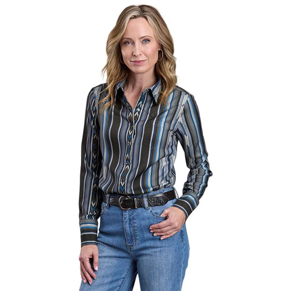 Stetson - Womens Long Sleeve Shirt Olive Serape Print Western Snap Blouse