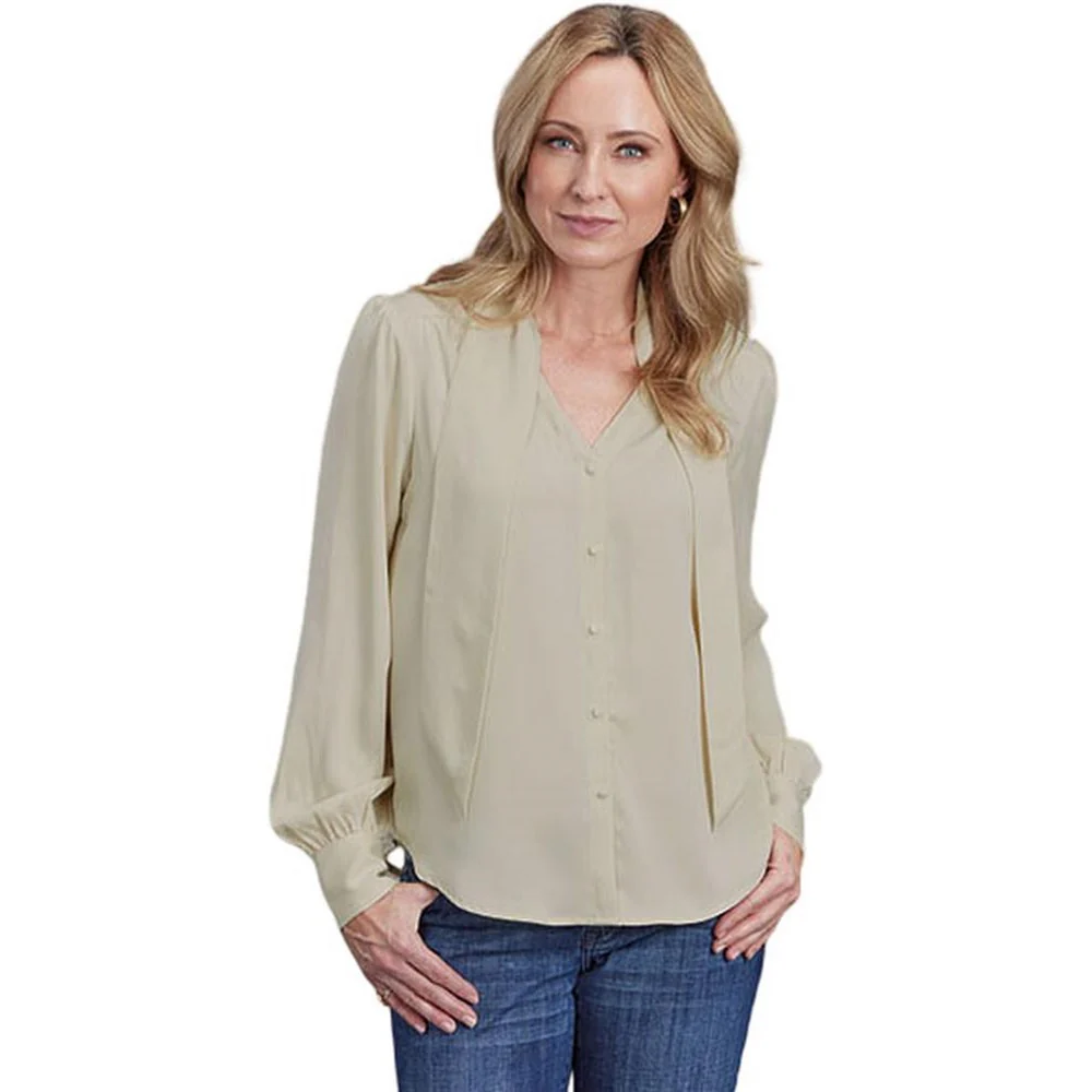 Stetson - Womens Long Sleeve Shirt Poly Satin Blouse V-Neck - Image 2