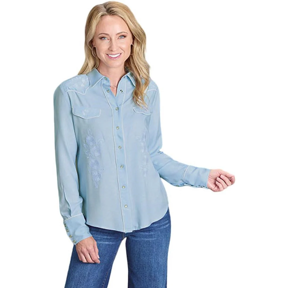 Stetson - Womens Long Sleeve Shirt Rayon Twill Retro Western Blouse Embroidered - Image 2