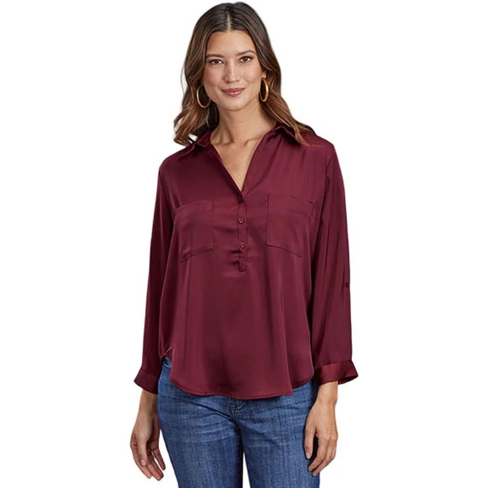Stetson - Womens Long Sleeve Shirt Satin Blouse Three Quarter Sleeve