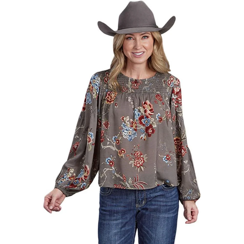 Stetson - Womens Long Sleeve Shirt Vintage Tapestry Print Peasant Blouse