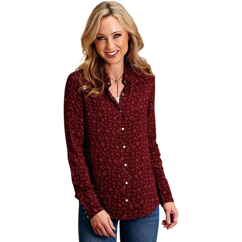 Stetson - Womens Long Sleeve Shirt Wine Western Ditzy Print Western Blouse - Image 2