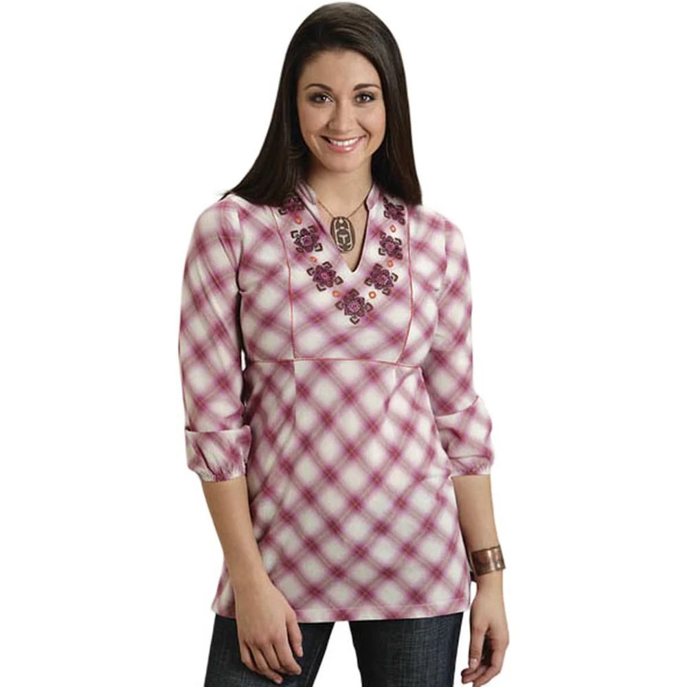 Stetson - Womens Pink Plaid Cotton Lawn Long Sleeve Tunic - Image 2