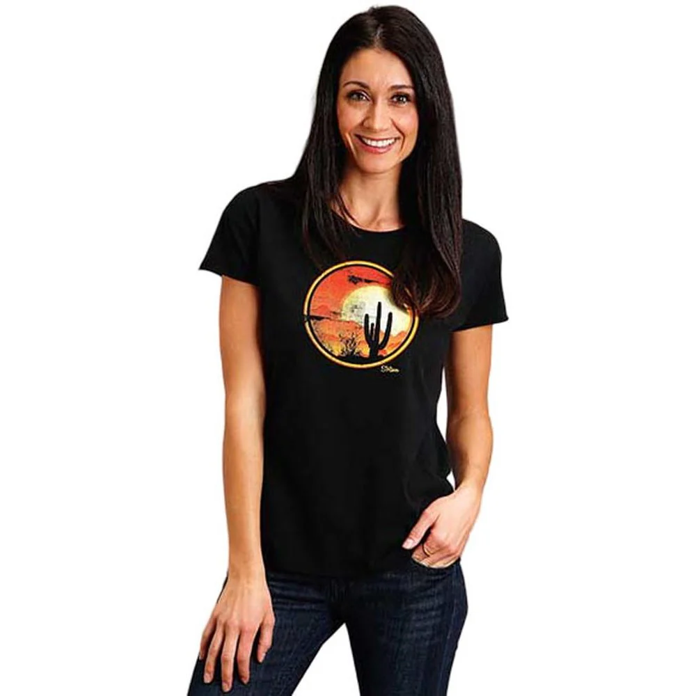 Stetson - Womens Short Sleeve T-Shirt Sunset Saguaro Graphic
