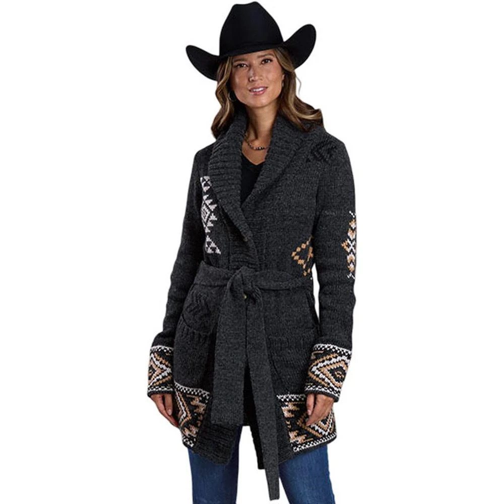 Stetson - Womens Sweater Aztec Design Shawl Collar