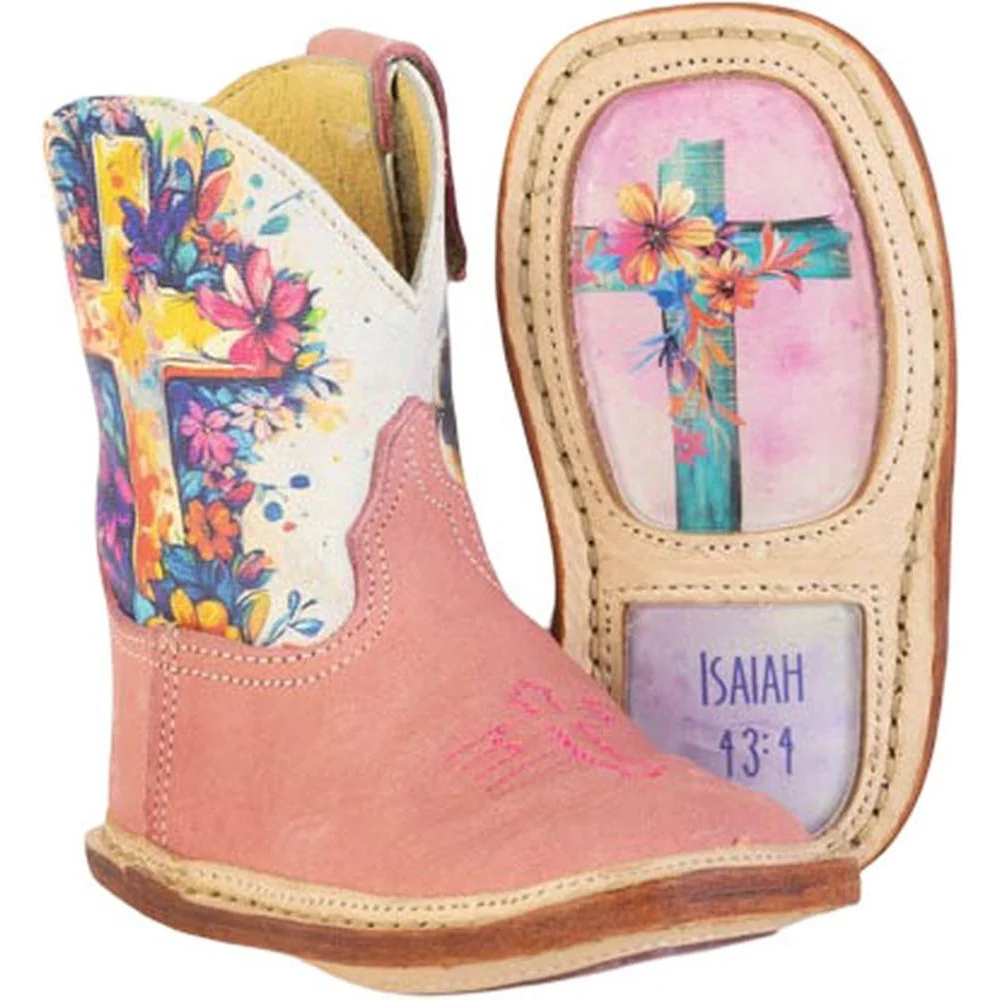 Tin Haul - Infants Boots Love Jesus Square Toe Cross And Flowers