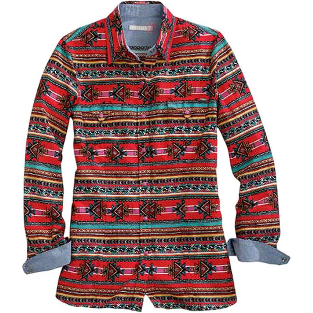Tin Haul - Women Long Sleeve Aztec Print Shirt - Image 2