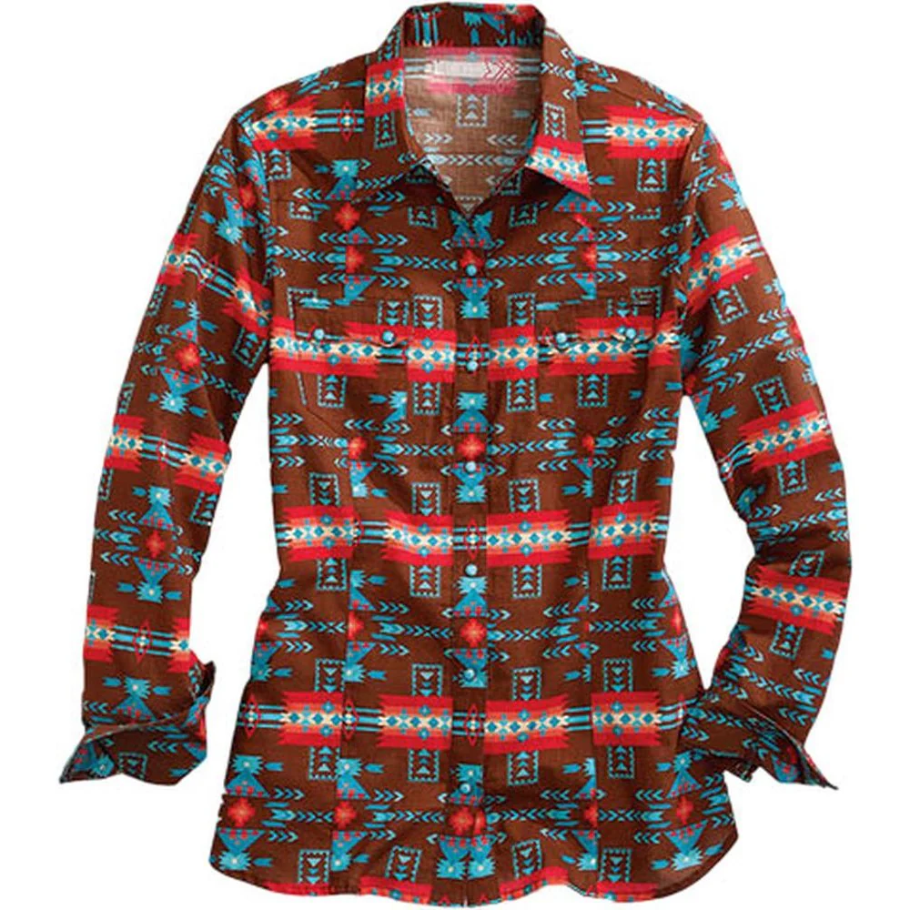 Tin Haul - Women Long Sleeve Aztec Print Shirt - Image 2
