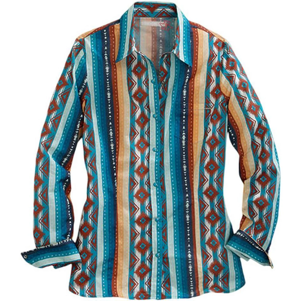 Tin Haul - Women Long Sleeve Aztec Print Shirt - Image 2