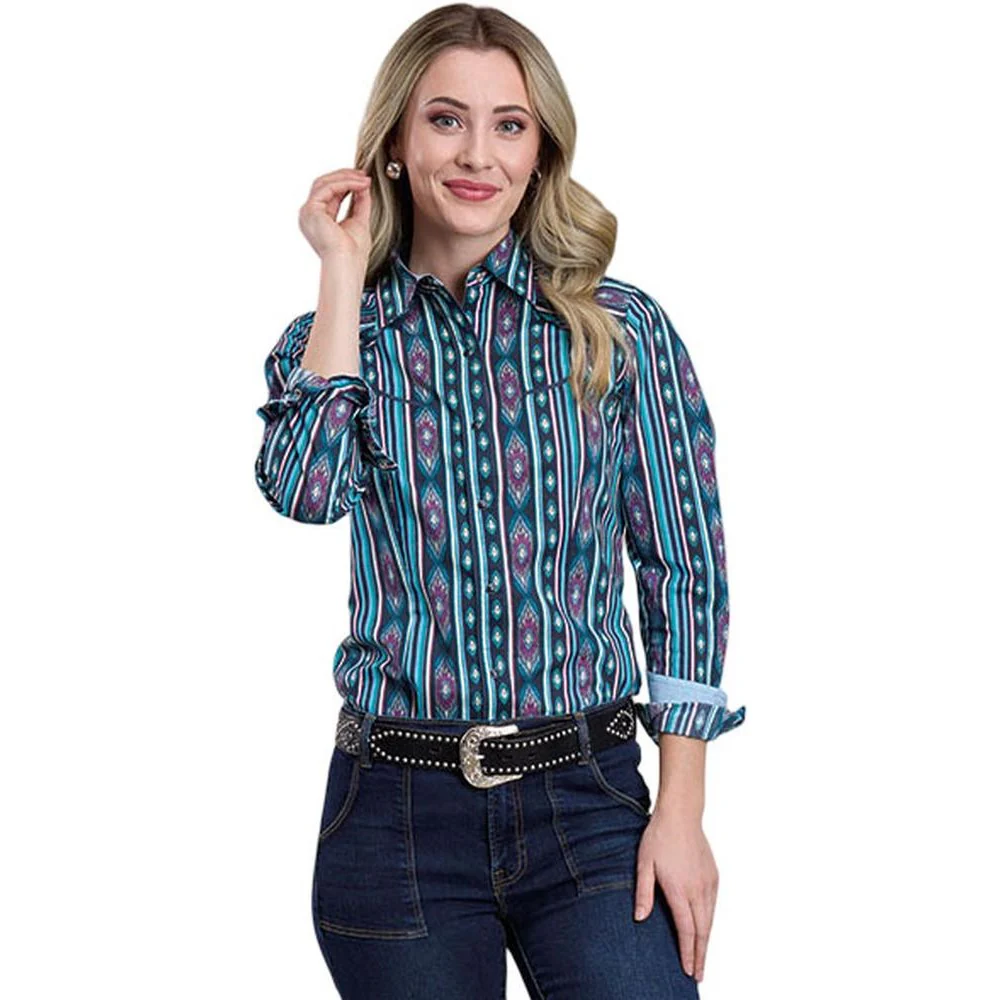 Tin Haul - Women Long Sleeve Aztec Stripe Shirt - Image 2