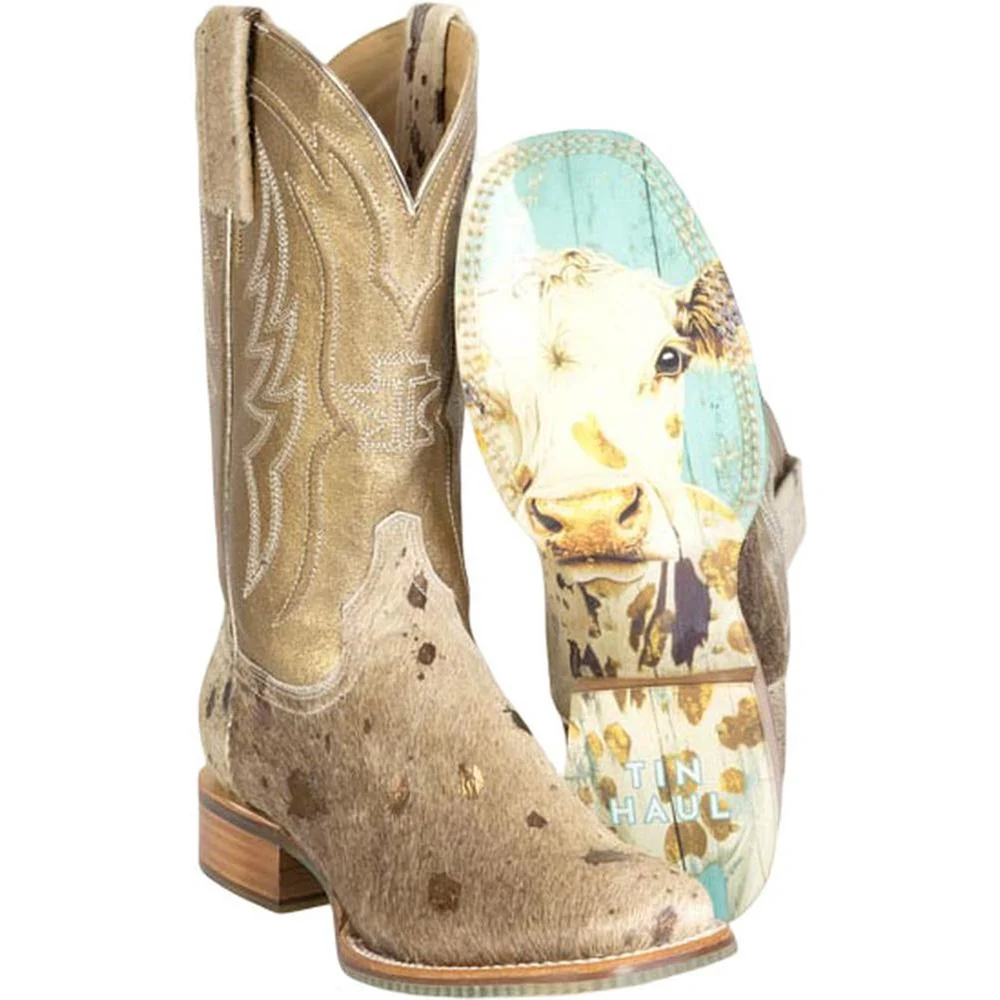 Tin Haul - Womens Golden Charolais Spots Of Gold Sole Western Boot - Image 2