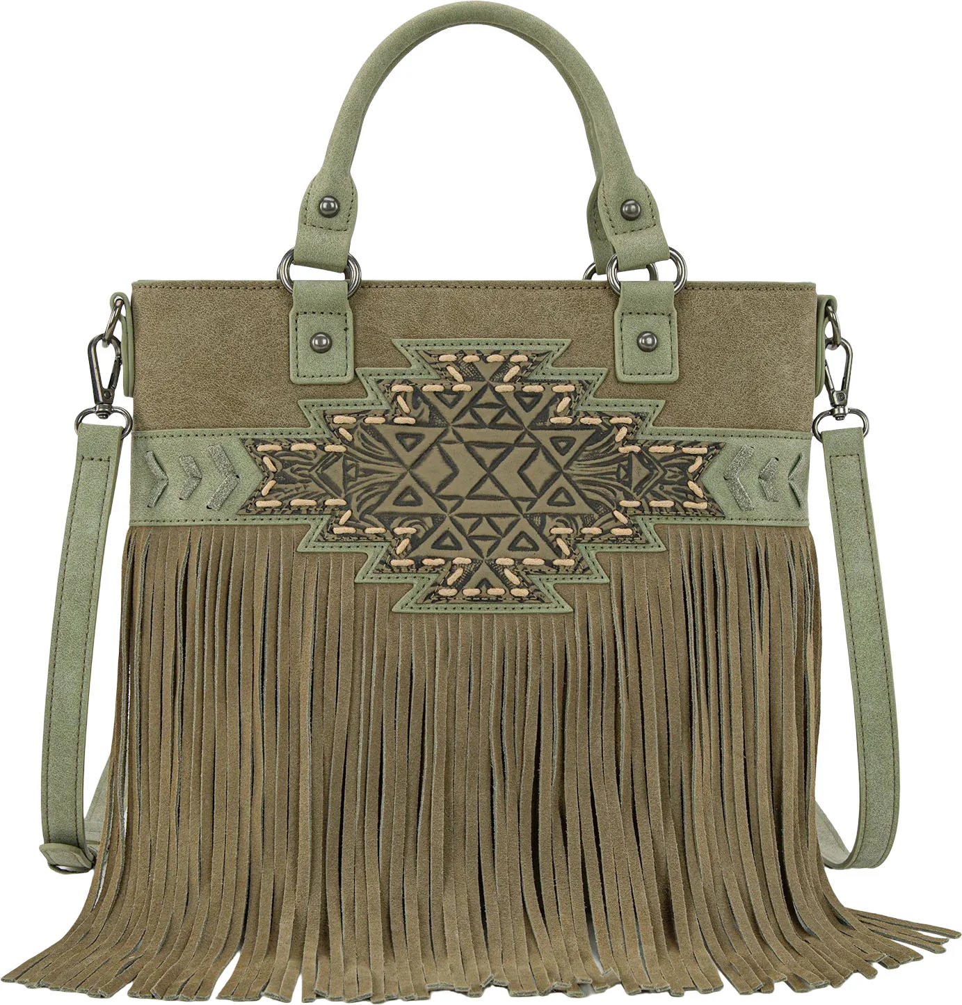 Trinity Ranch - Womens Aztec Tooled Fringe Concealed Carry Tote/Crossbody Bag - Image 10