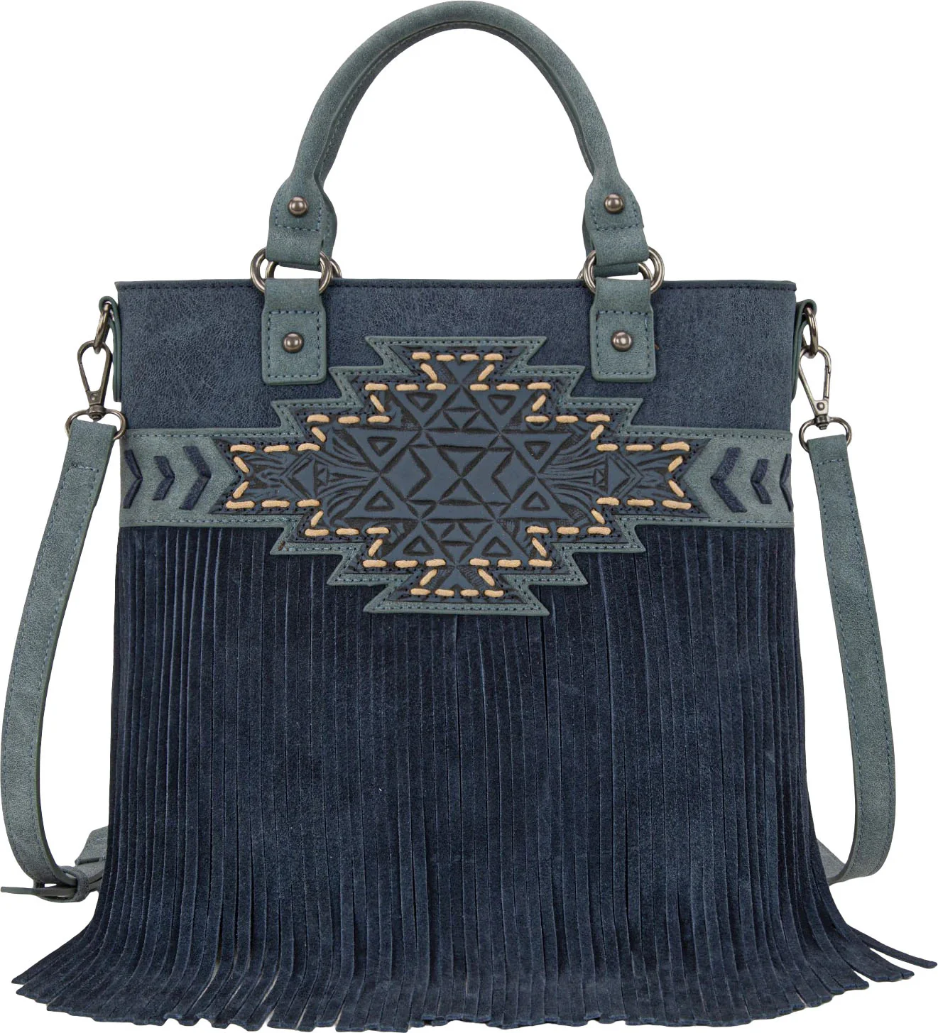 Trinity Ranch - Womens Aztec Tooled Fringe Concealed Carry Tote/Crossbody Bag - Image 11
