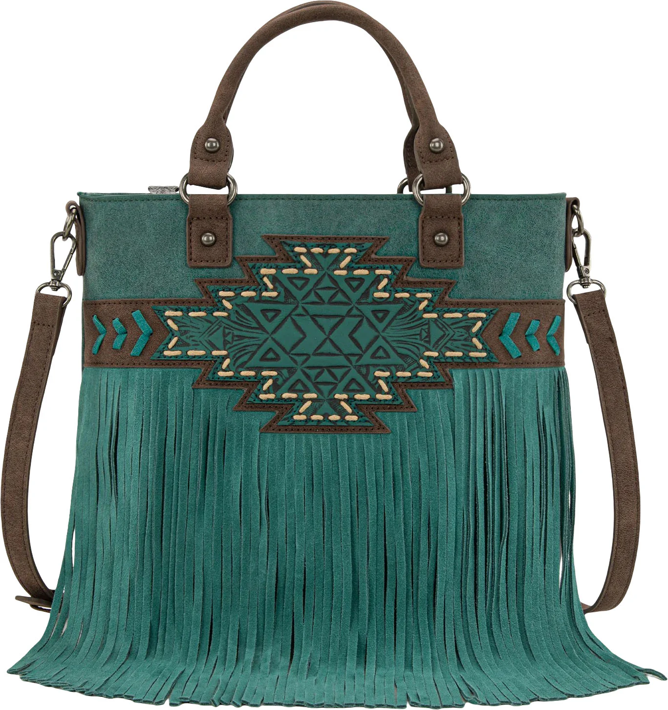 Trinity Ranch - Womens Aztec Tooled Fringe Concealed Carry Tote/Crossbody Bag - Image 12