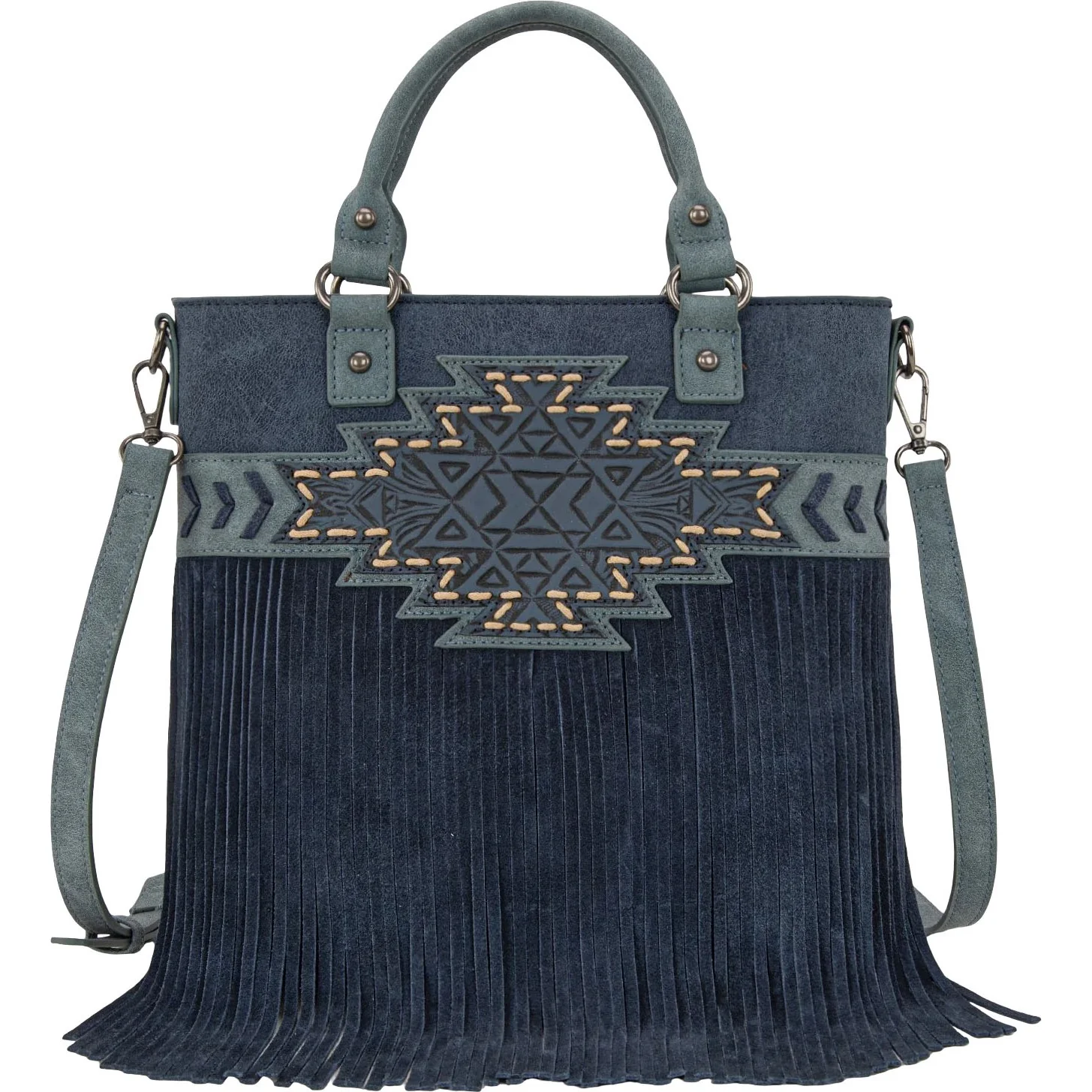 Trinity Ranch - Womens Aztec Tooled Fringe Concealed Carry Tote/Crossbody Bag - Image 5