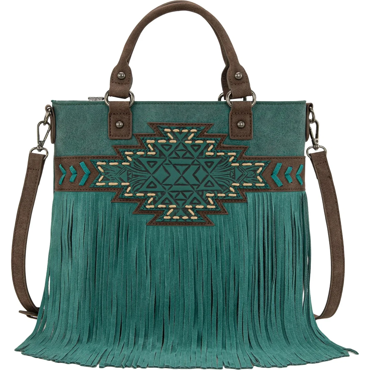 Trinity Ranch - Womens Aztec Tooled Fringe Concealed Carry Tote/Crossbody Bag - Image 6