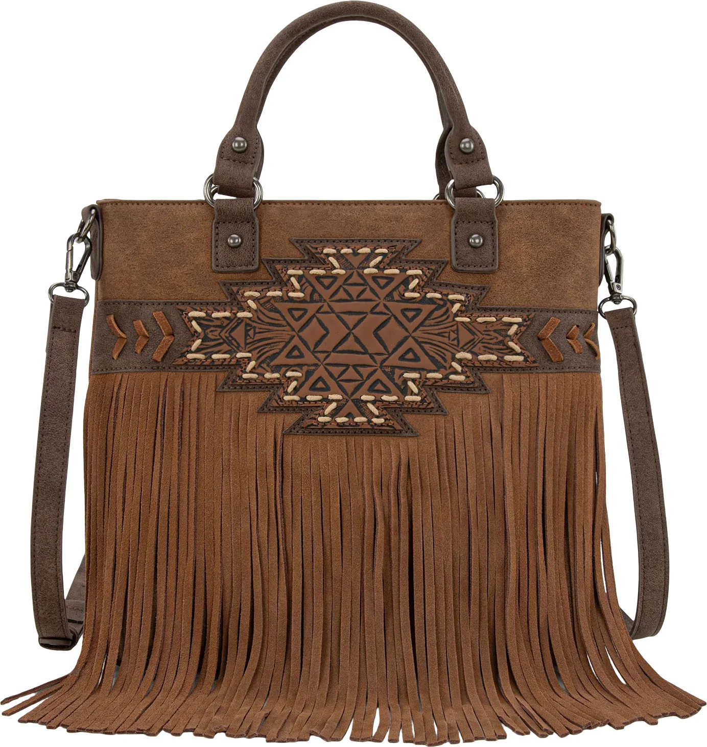 Trinity Ranch - Womens Aztec Tooled Fringe Concealed Carry Tote/Crossbody Bag - Image 8