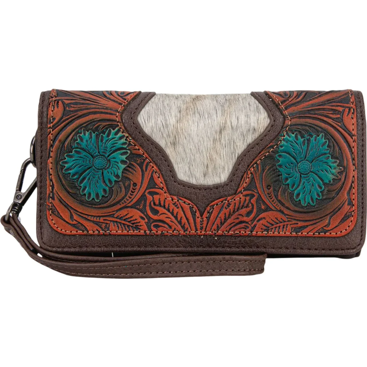 Trinity Ranch - Womens Floral Tooled And Hair-On Cowhide Collection Wallet - Image 3