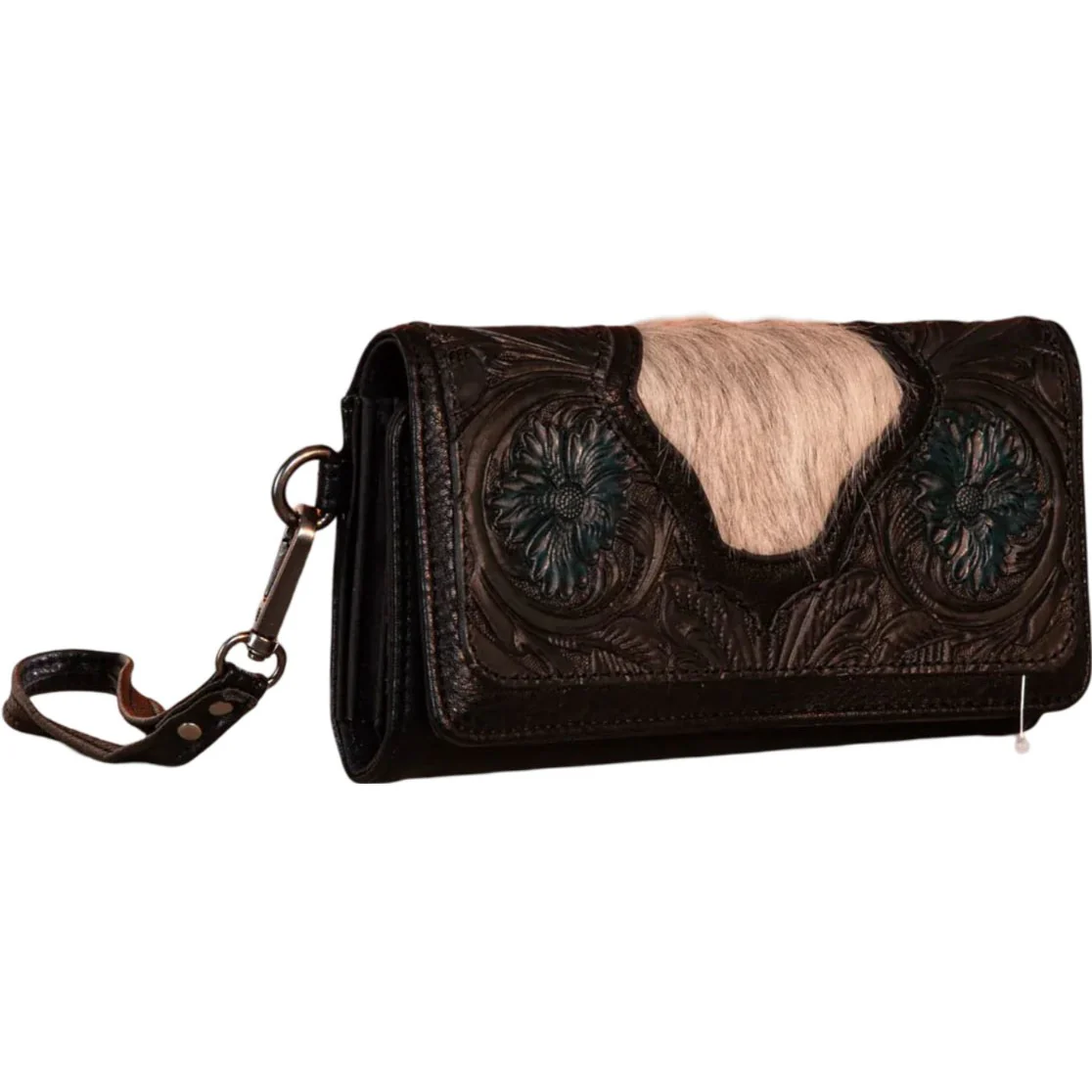 Trinity Ranch - Womens Floral Tooled And Hair-On Cowhide Collection Wallet - Image 5