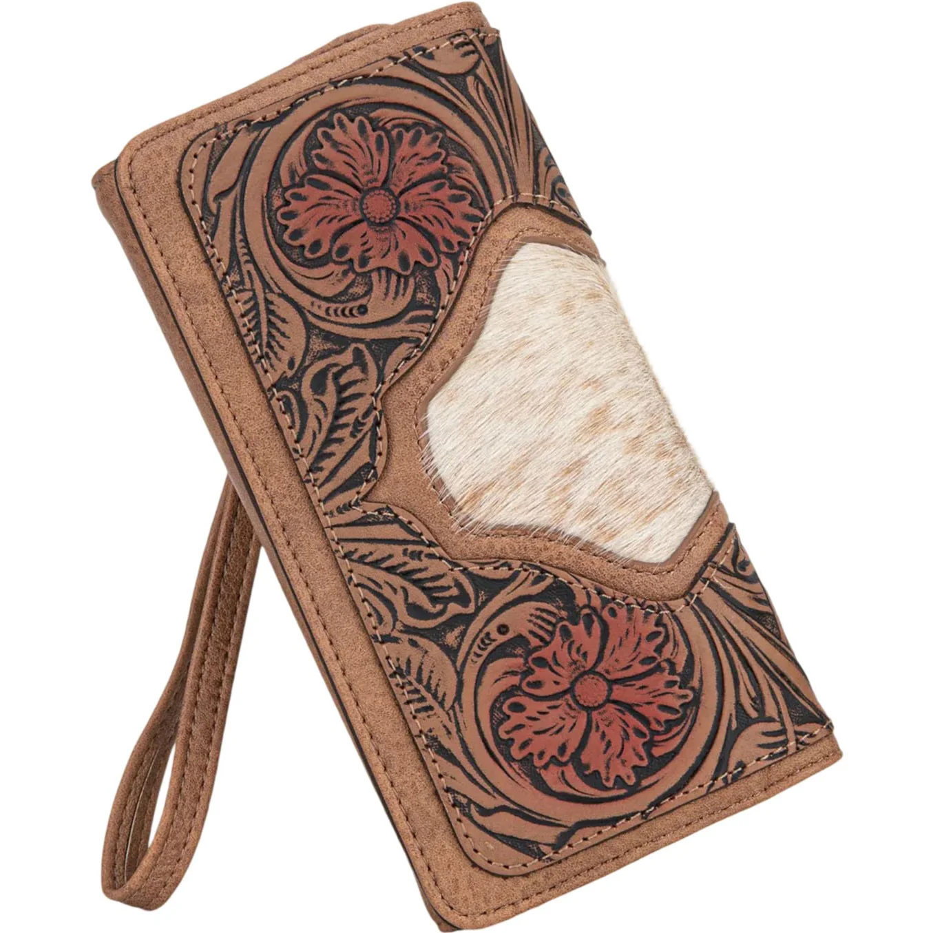 Trinity Ranch - Womens Floral Tooled And Hair-On Cowhide Collection Wallet - Image 8