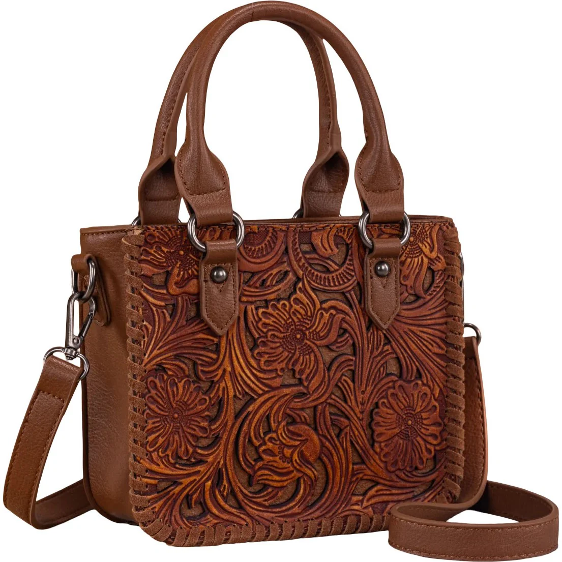 Trinity Ranch - Womens Floral Tooled Collection Mini Tote/Crossbody Bag