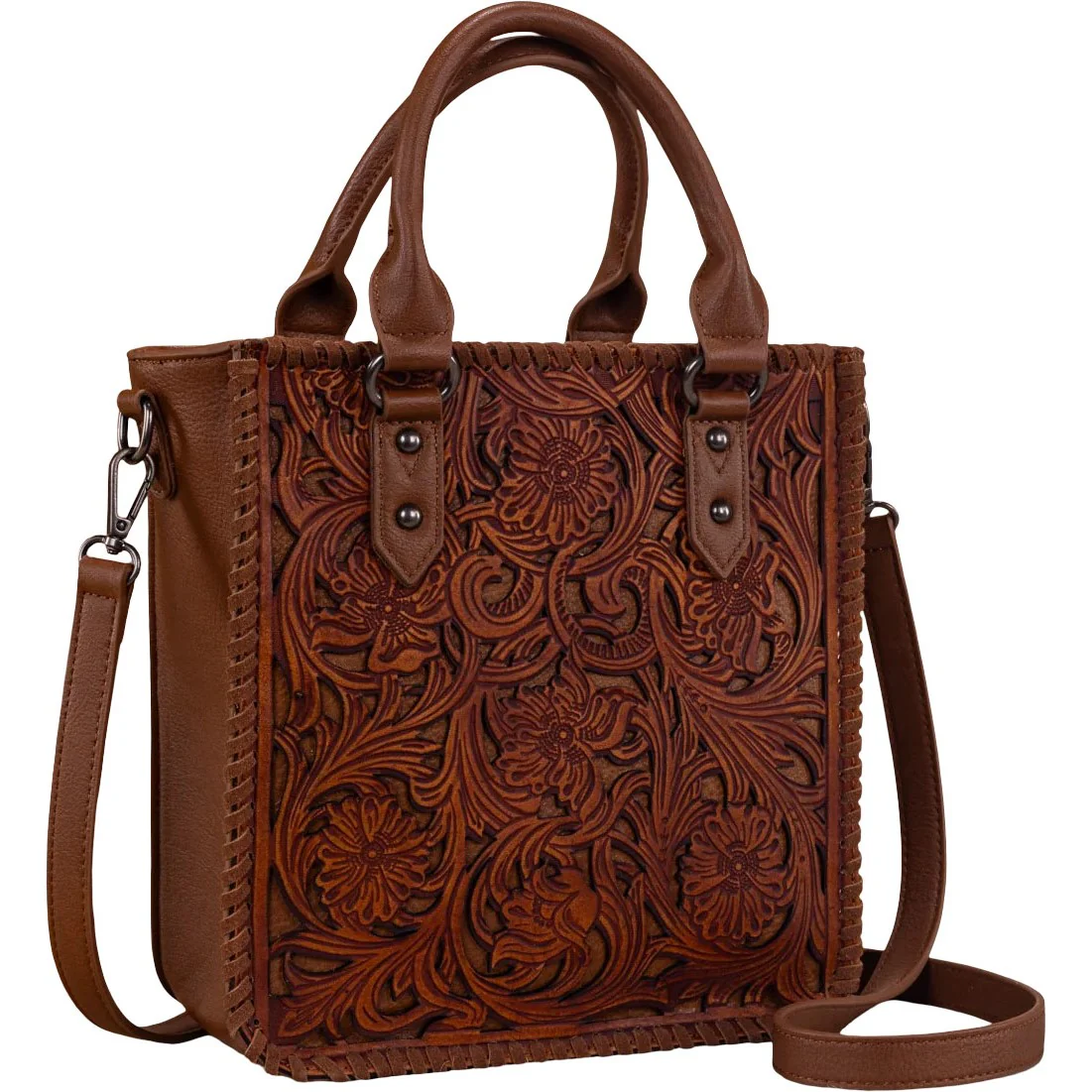 Trinity Ranch - Womens Floral Tooled Collection Tote/Crossbody Bag