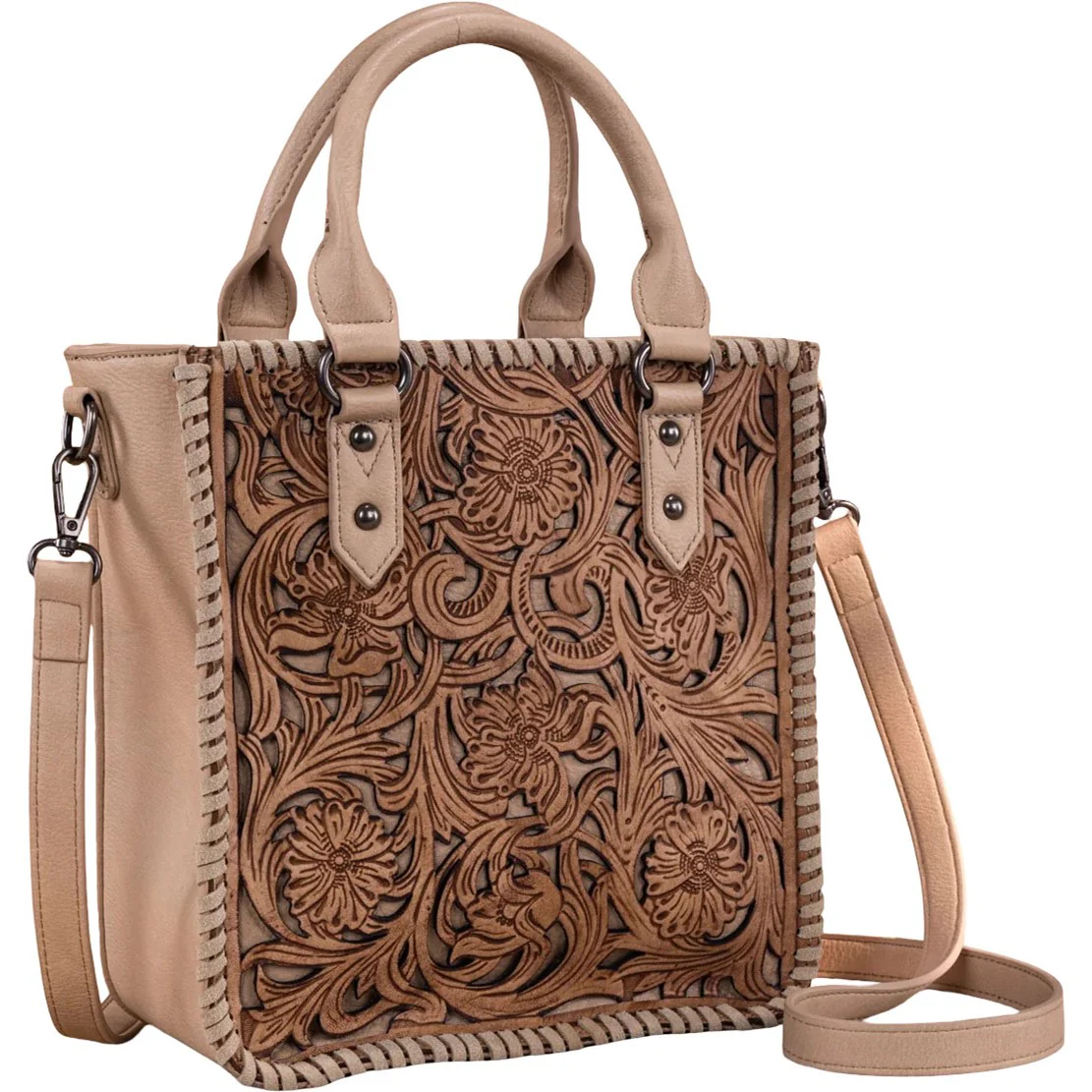 Trinity Ranch - Womens Floral Tooled Collection Tote/Crossbody Bag - Image 4
