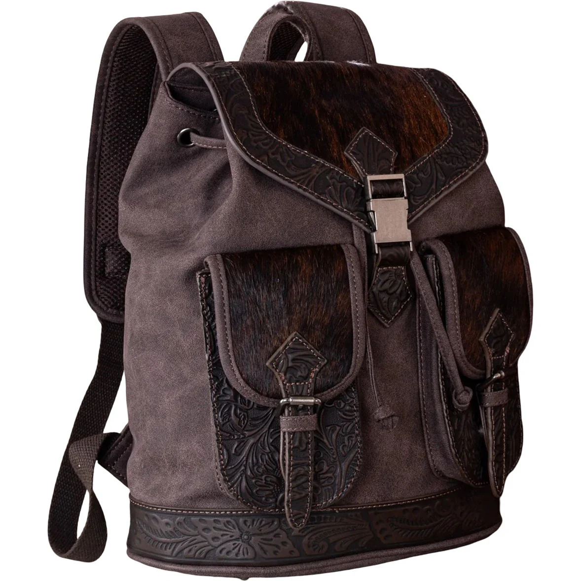 Trinity Ranch - Womens Genuine Hair-On Cowhide Tooled Backpack - Image 2