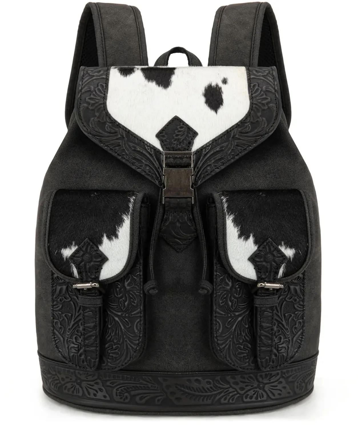Trinity Ranch - Womens Genuine Hair-On Cowhide Tooled Backpack - Image 7