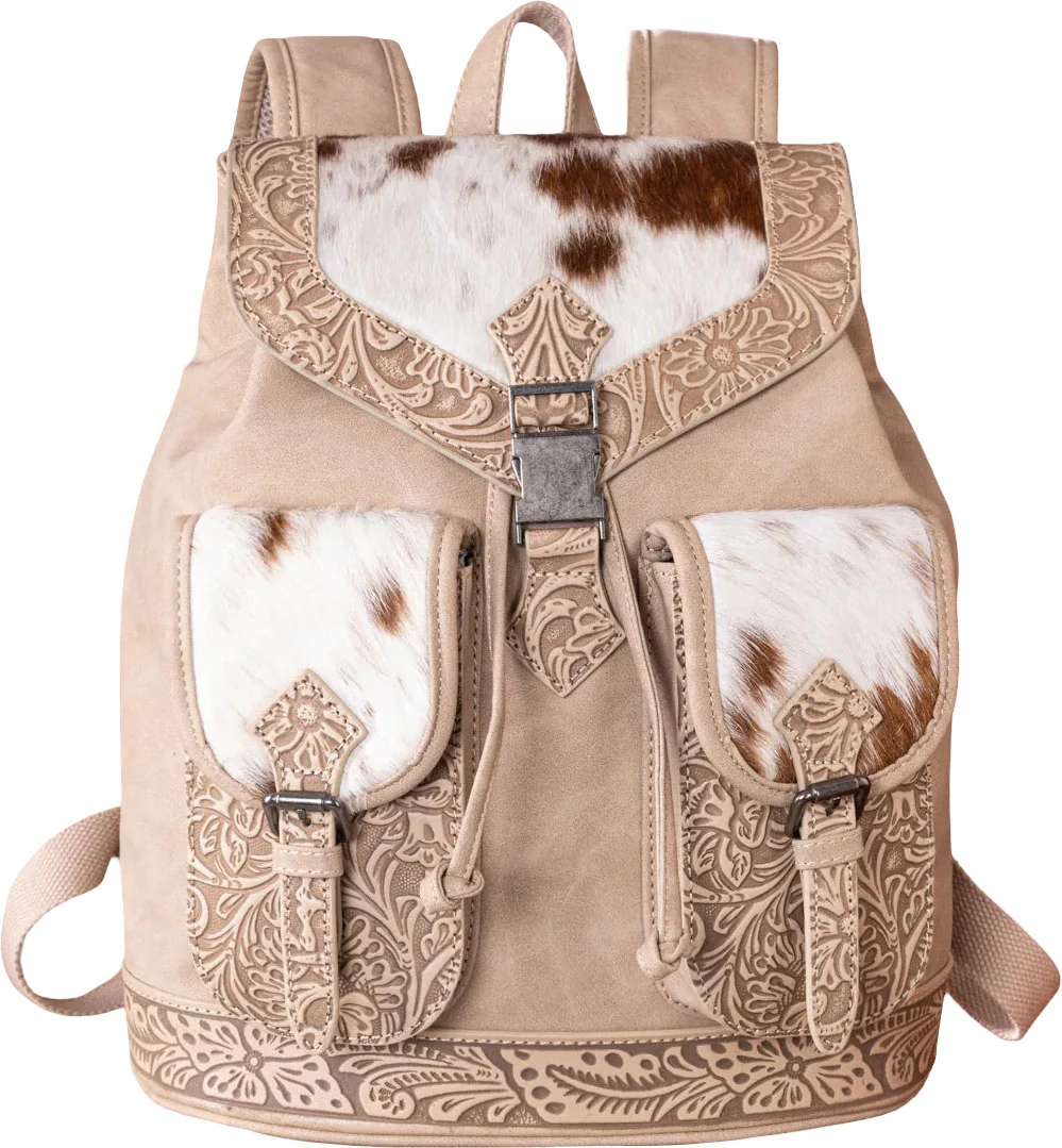 Trinity Ranch - Womens Genuine Hair-On Cowhide Tooled Backpack - Image 8