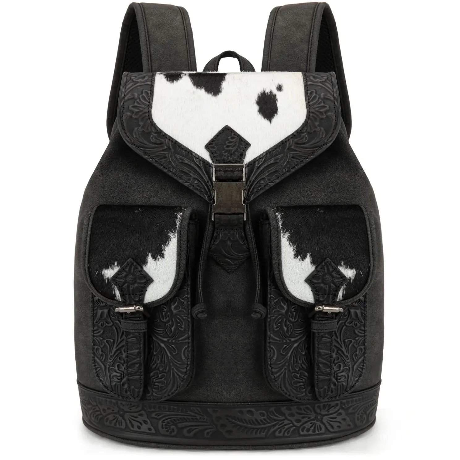 Trinity Ranch - Womens Genuine Hair-On Cowhide Tooled Backpack - Image 9