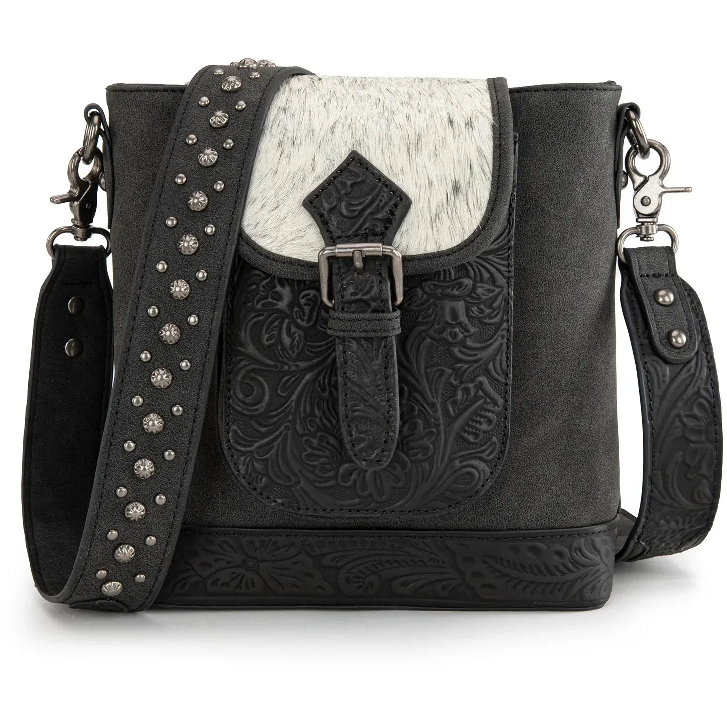 Trinity Ranch - Womens Genuine Hair-On Cowhide Tooled Concealed Carry Crossbody Bag - Image 3